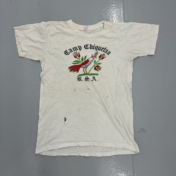 Vintage 60s Camp Chiquetan BSA White Graphic T-Shirt - Picture 1 of 5
